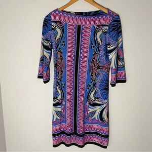 Dana Morgan Women’s 3/4 Sleeve Floral Print Mini Jersey Knit Dress
